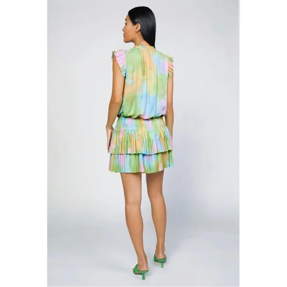 Anthropologie Current Air Pleated Rainbow Tie-Dye Mini Dress Women’s Medium - Picture 7 of 8